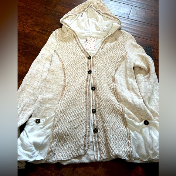 Free People Sweaters - NWT Free People Double Lined Crochet Hooded Cardigan Sweater - Large